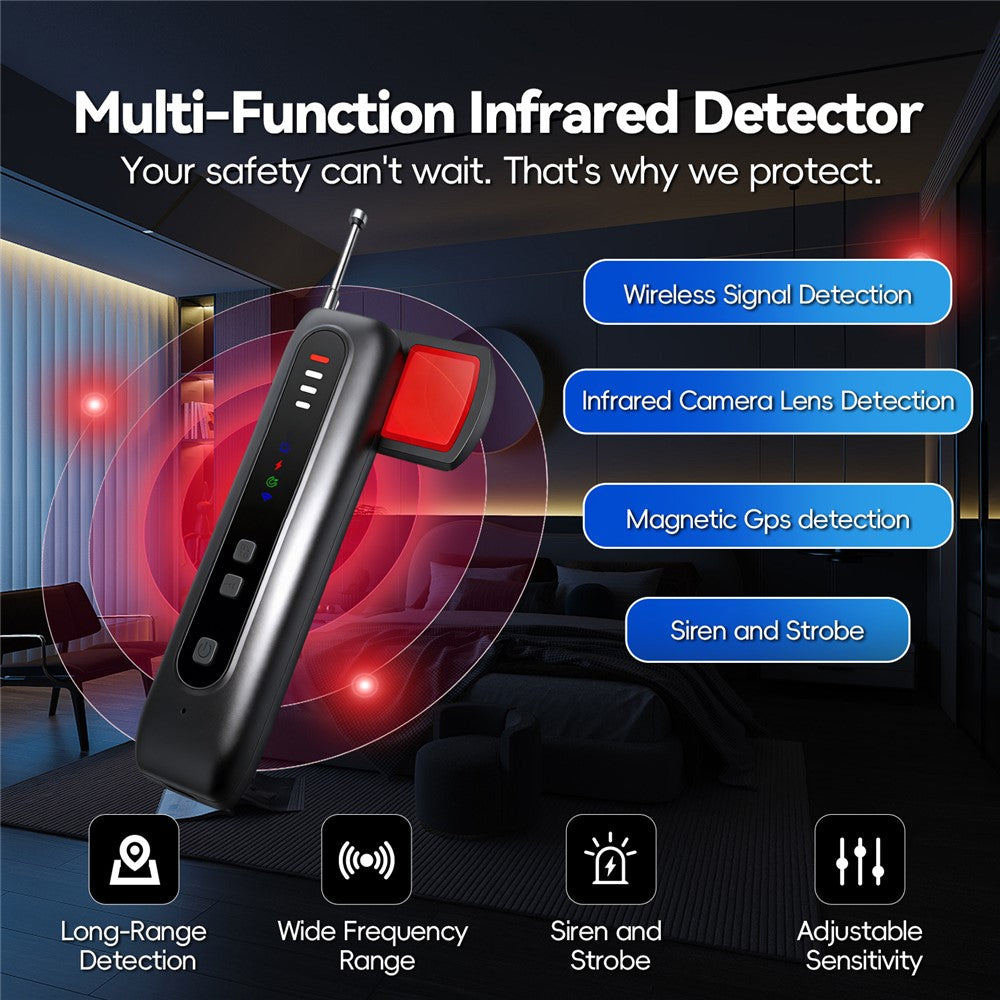 T07 Multi-Function Infrared Detector Hidden Camera Tracker WiFi Signal Detector Anti-Spy Bug Finder for Hotel Privacy Protection