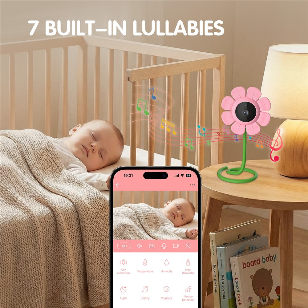 V1 HD WiFi Blomdesign Babyvakt Trådlös Fjärrkontroll 107° Vy 2-vägs Ljud Nattseende Babykamera