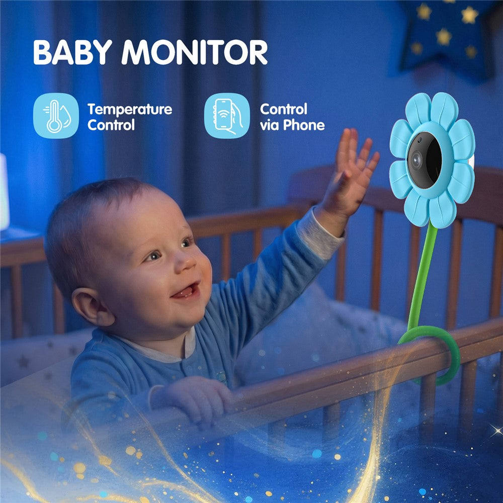 V1 HD WiFi Blomdesign Babyvakt Trådlös Fjärrkontroll 107° Vy 2-vägs Ljud Nattseende Babykamera
