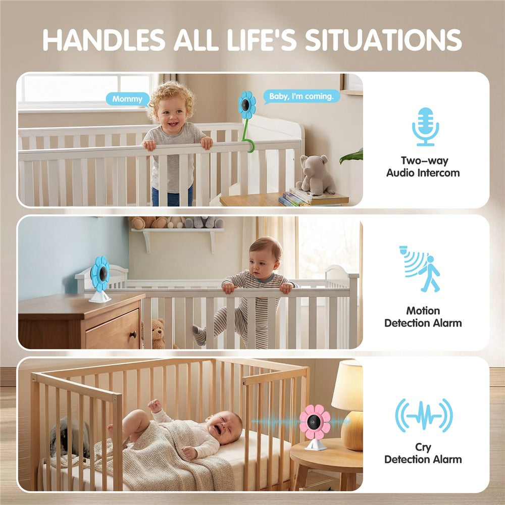 V1 HD WiFi Blomdesign Babyvakt Trådlös Fjärrkontroll 107° Vy 2-vägs Ljud Nattseende Babykamera