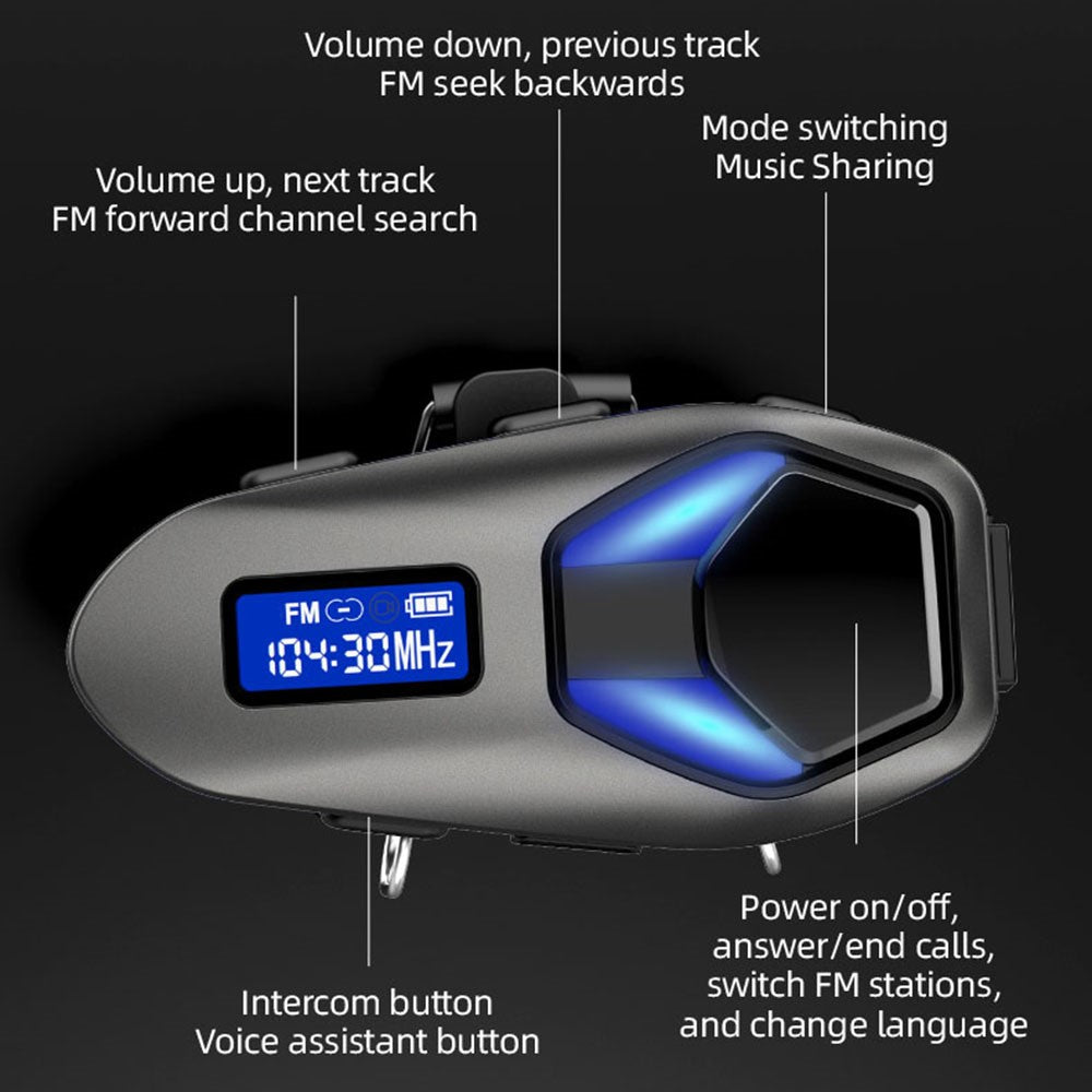 K13-2X Motorcycle Helmet Bluetooth-compatible Headset IP65 Waterproof Intercom 40H Battery Helmet Headphone (No Memory Card)