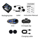K13-2X Motorcycle Helmet Bluetooth-compatible Headset IP65 Waterproof Intercom 40H Battery Helmet Headphone (No Memory Card)