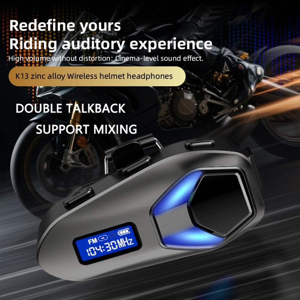 K13-2X Motorcycle Helmet Bluetooth-compatible Headset IP65 Waterproof Intercom 40H Battery Helmet Headphone (No Memory Card)