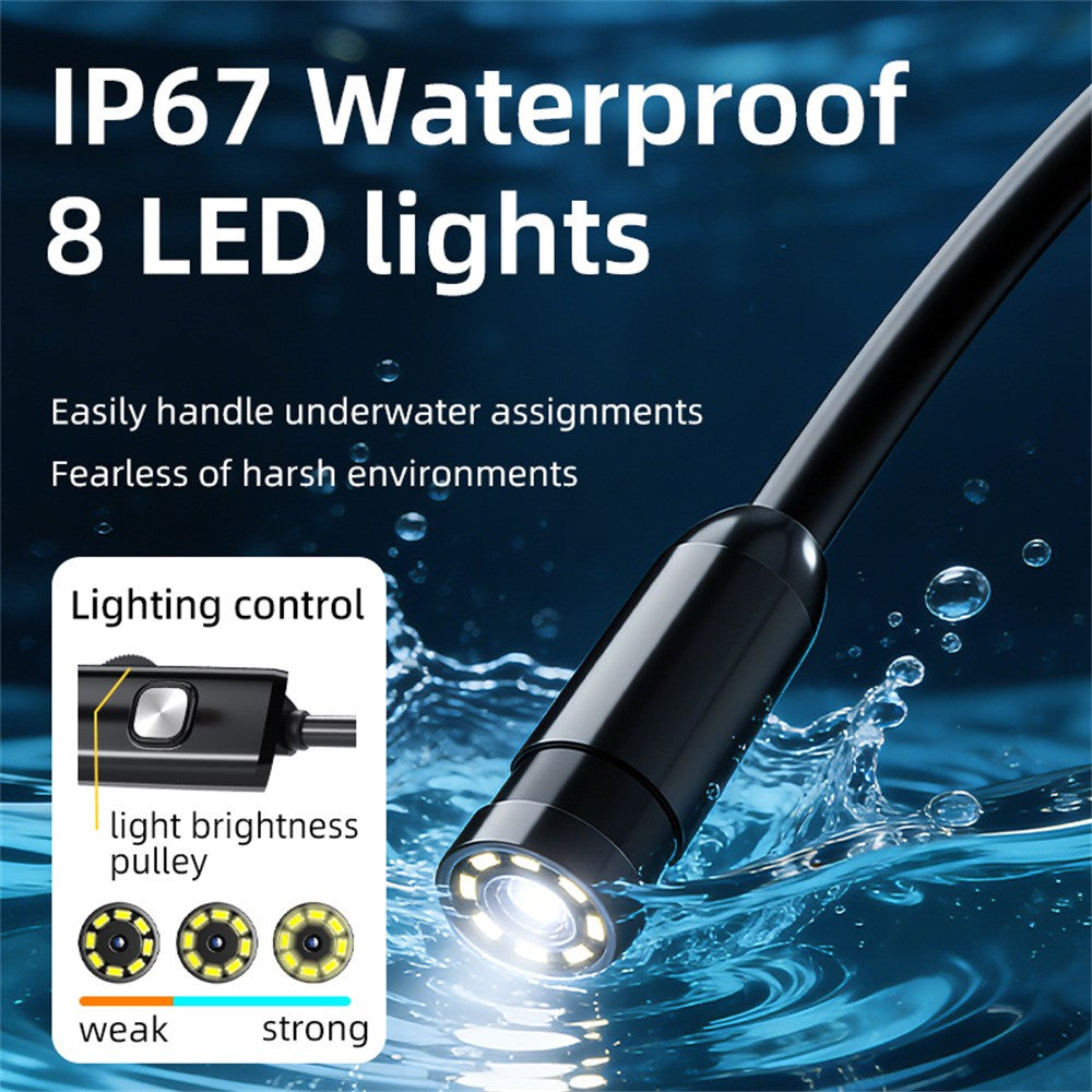 AN112 2m Hard Wire Endoscope Camera with iP (5-14) & Micro USB Adapter Waterproof 8-LED Inspection 8mm Camera Lens Borescope for Pipe Automotive