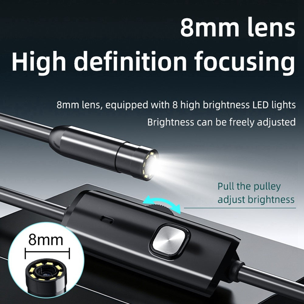 AN112 2m Soft Wire Endoscope Camera with iP (5-14) & Micro USB Adapter Waterproof 8-LED Inspection 8mm Camera Lens Borescope