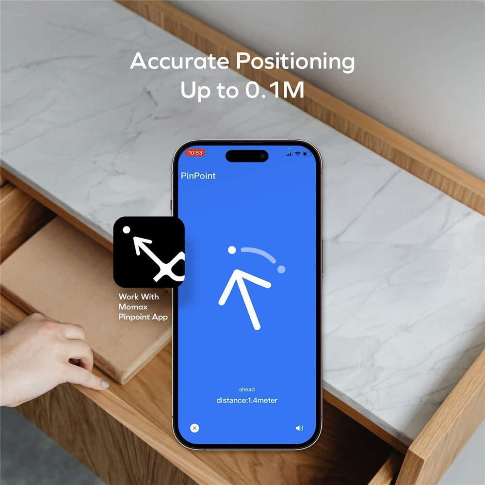 MOMAX BR18 PINCARD ULTRA MINI Wireless Charging UWB Tracker Tracking Device Anti-Lost Tracker for iOS