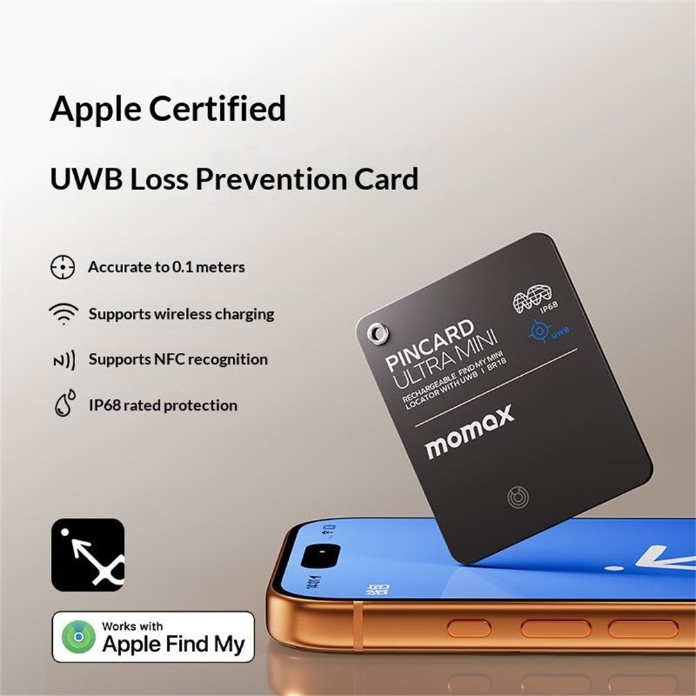 MOMAX BR18 PINCARD ULTRA MINI Wireless Charging UWB Tracker Tracking Device Anti-Lost Tracker for iOS