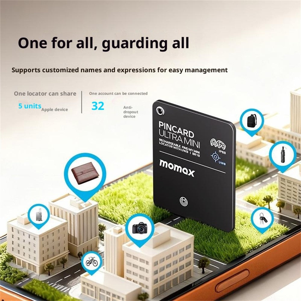MOMAX BR18 PINCARD ULTRA MINI Wireless Charging UWB Tracker Tracking Device Anti-Lost Tracker for iOS