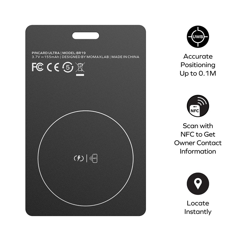MOMAX BR19 PINCARD ULTRA Card UWB Tracker Wireless Charging Anti-Stalking Tracking Device Anti-Lost Tracker for iOS