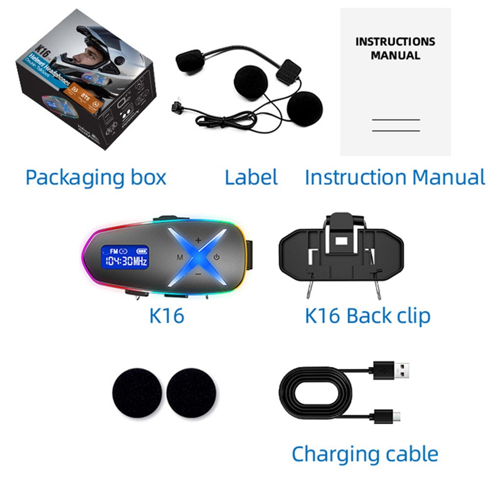 K16-2X Bluetooth-kompatible hjelmhøretelefoner 40H-batteri IP65-vandtætte 3D-stereotrådløse høretelefoner til motorcykel og cykling