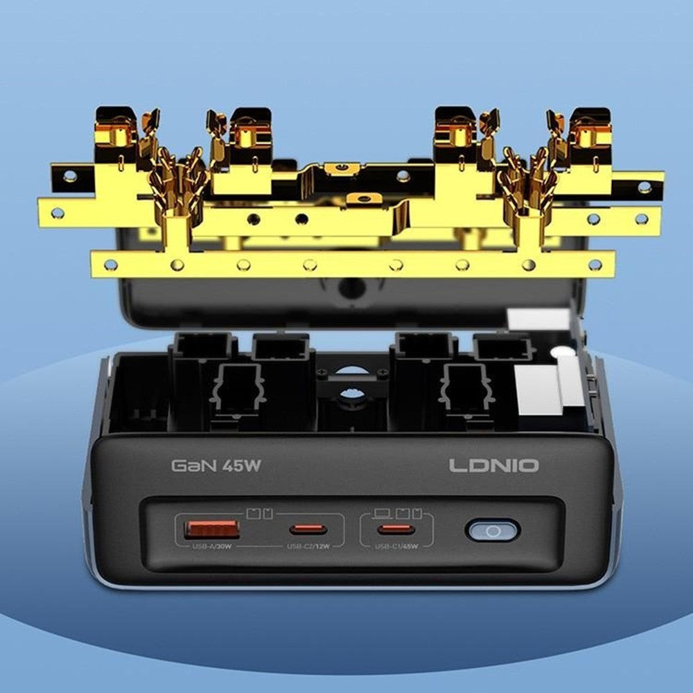 LDNIO SC1 5-in-1 GaN 45W Desktop Power Strip 2 AC Outlets 3 USB Ports USB-C PD Fast Charging Hub Station for Office Home