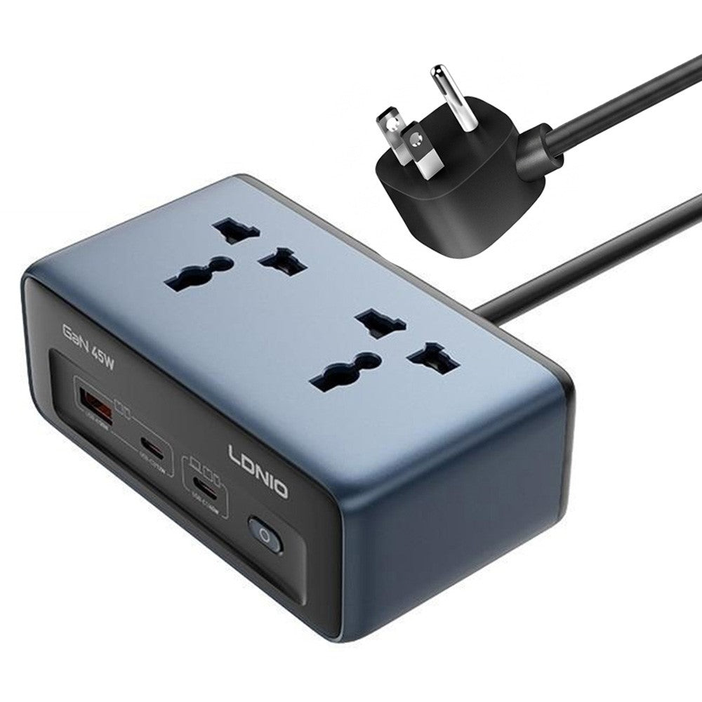 LDNIO SC1 5-in-1 GaN 45W Desktop Power Strip 2 AC Outlets 3 USB Ports USB-C PD Fast Charging Hub Station for Office Home
