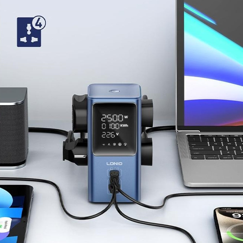 LDNIO SC2 7-i-1 stationär grenuttag 4 AC-uttag 3 USB-portar 45W GaN USB snabbladdningstornuttag för kontor/hem