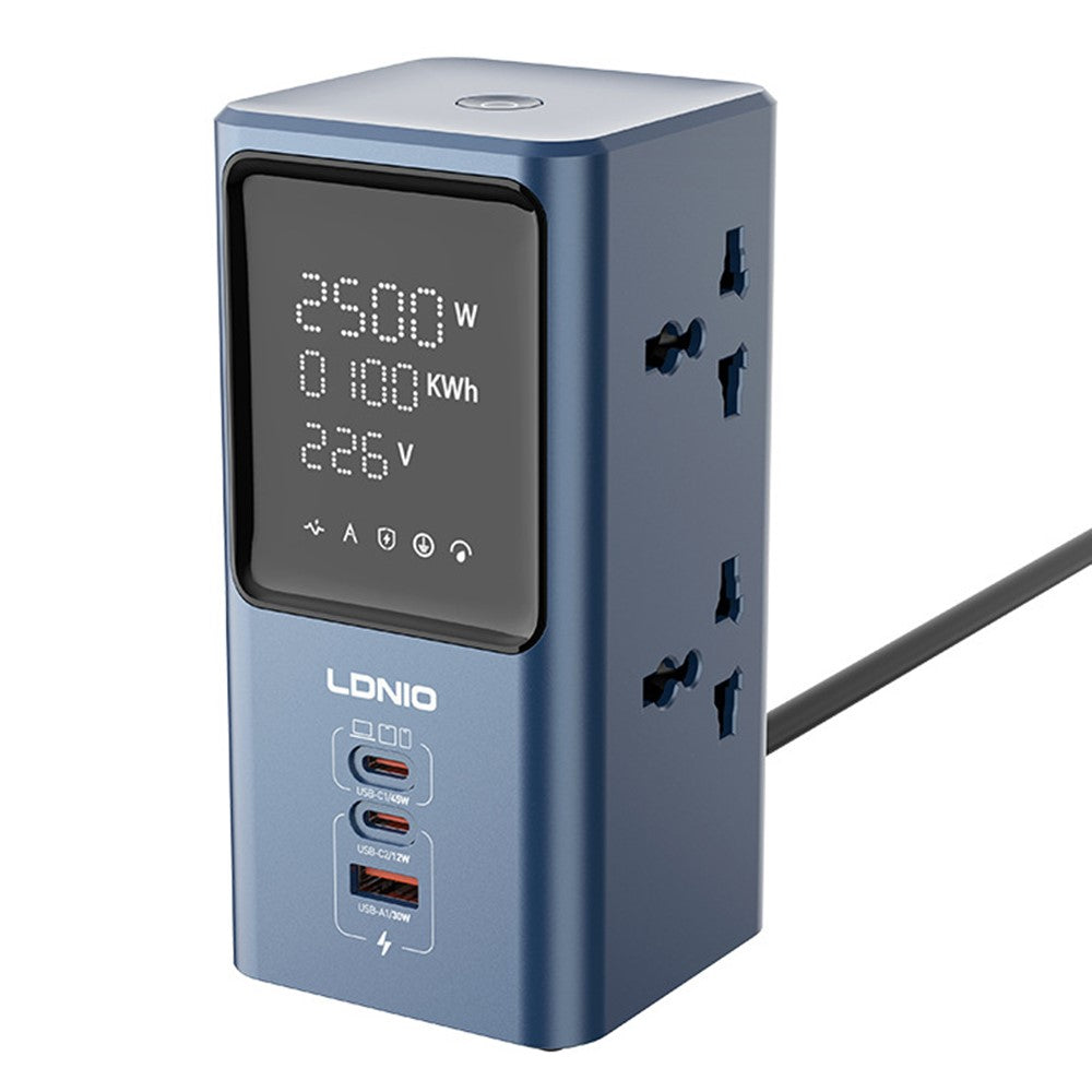 LDNIO SC2 7-in-1 Desktop Power Strip Station 4 AC Outlets 3 USB Ports 45W GaN USB Fast Charging Tower Socket for Office Home