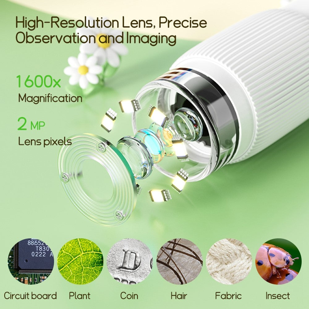 S388 Kids Digital Microscope 2MP 2.8 inch 1600X Magnification Microscope for Science Education (without Memory Card)