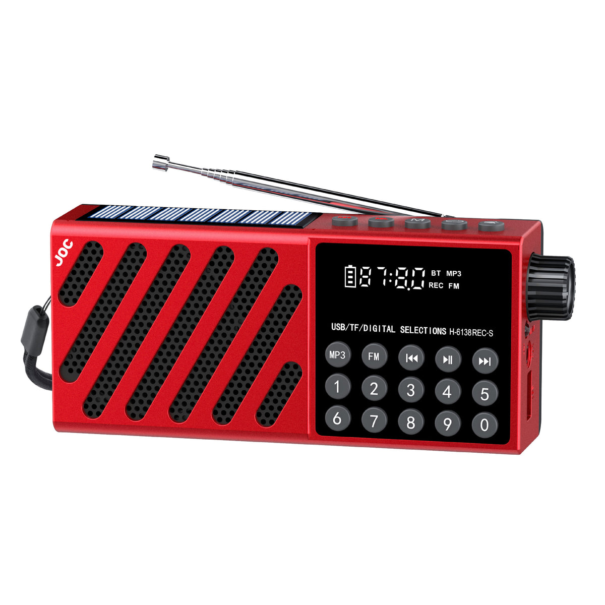JOC H6138REC-S Solar Powered Digital Radio Bluetooth-compatible FM Recorder with Emergency Light