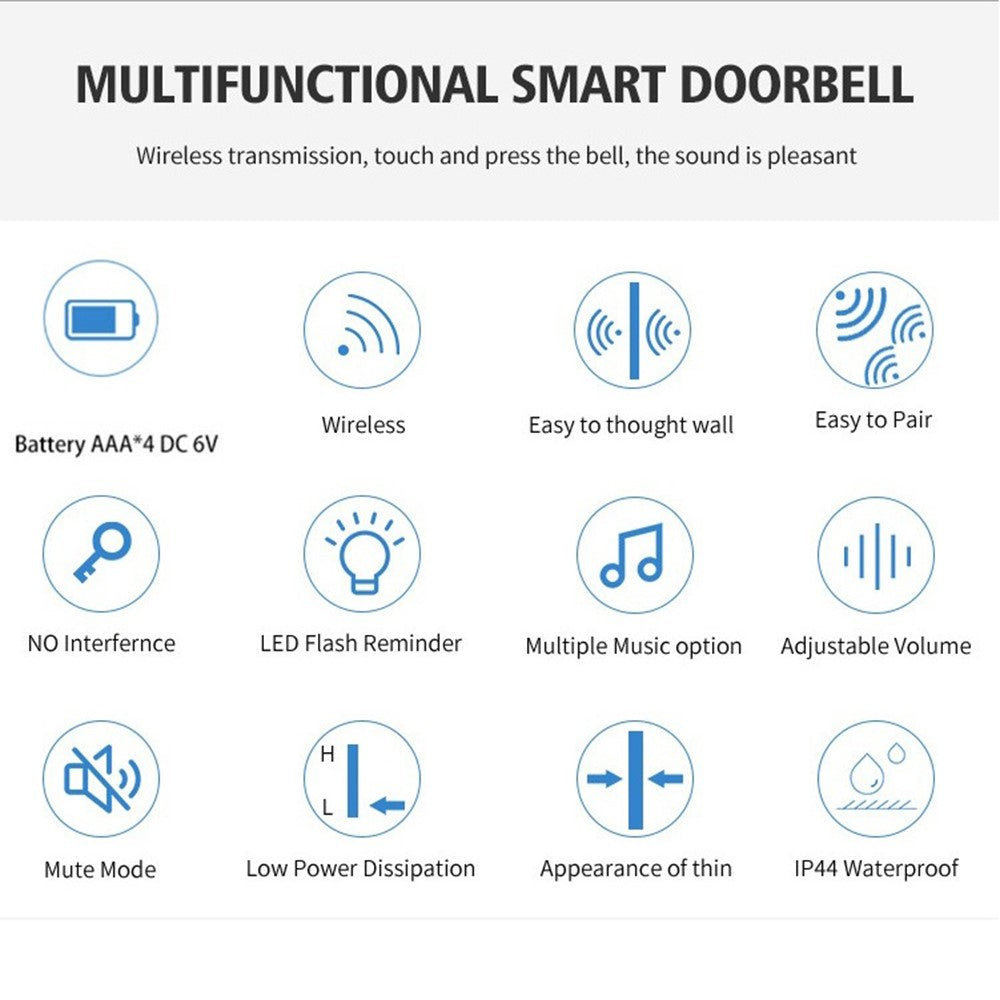 U500 IP44 Waterproof 45 Ringtones 4 Volume Levels 150-200m Range Wireless Doorbell Kit, 1 Transmitter + 2 Receivers