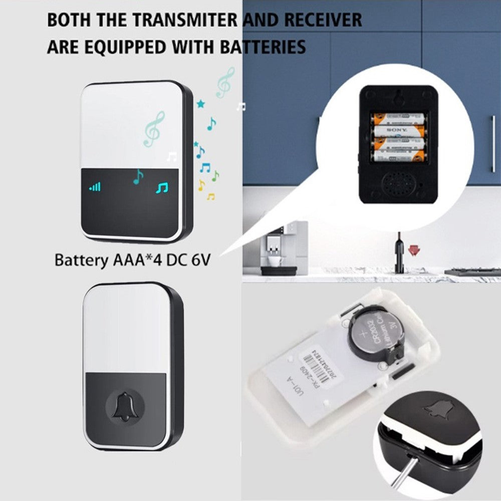 U500 IP44 Waterproof 45 Ringtones 4 Volume Levels 150-200m Range Wireless Doorbell Kit, 2 Transmitters + 1 Receiver