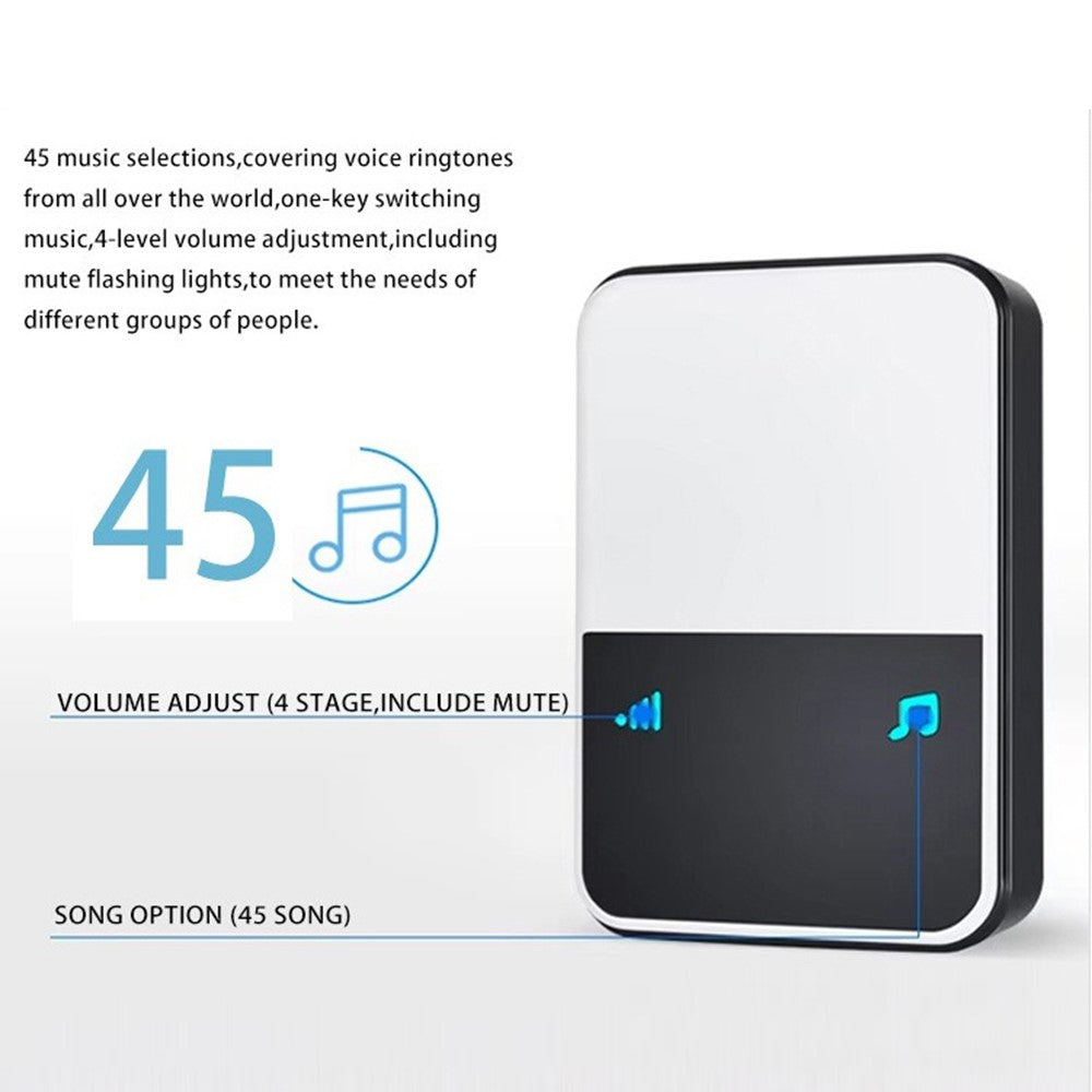 U500 IP44 Waterproof 45 Ringtones 4 Volume Levels 150-200m Range Wireless Doorbell Kit, 2 Transmitters + 1 Receiver