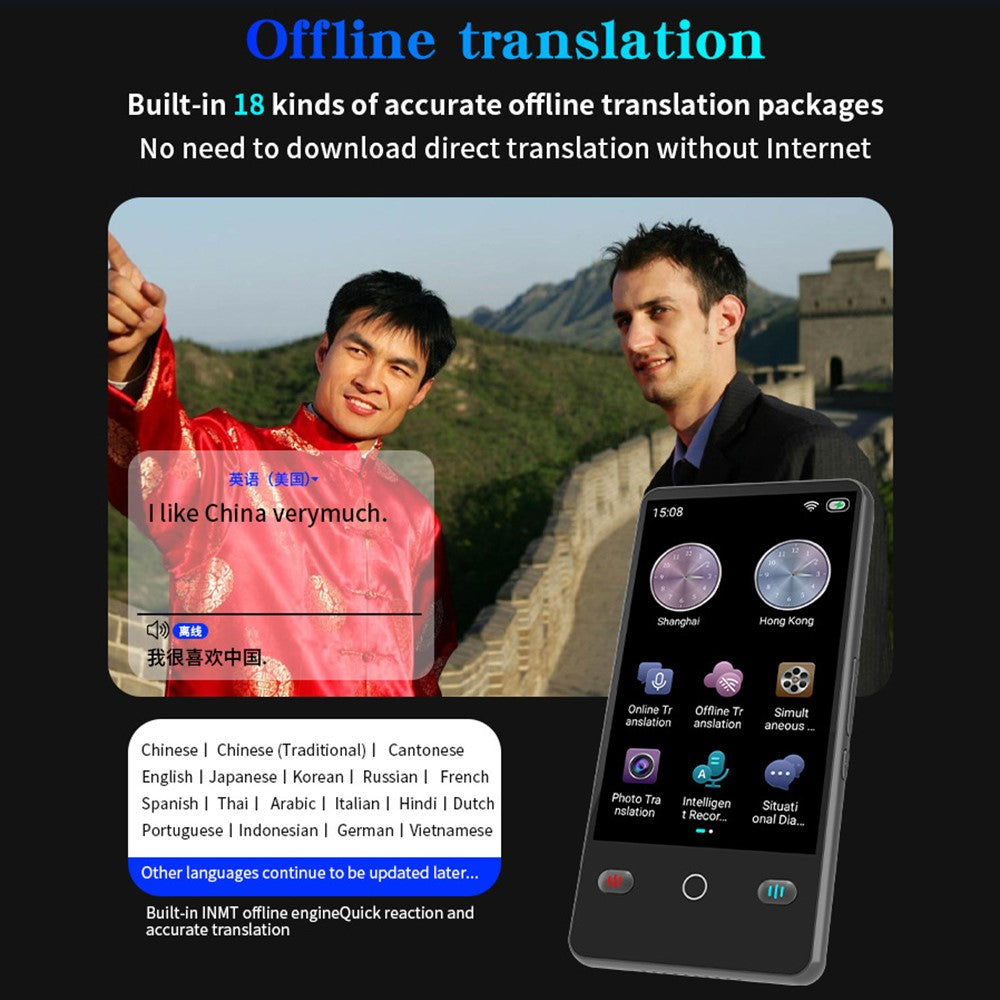F2 4.0 Inch AI Portable Language Translator 142 Languages Online Offline Bluetooth-compatible Recording Translation Device for Travel