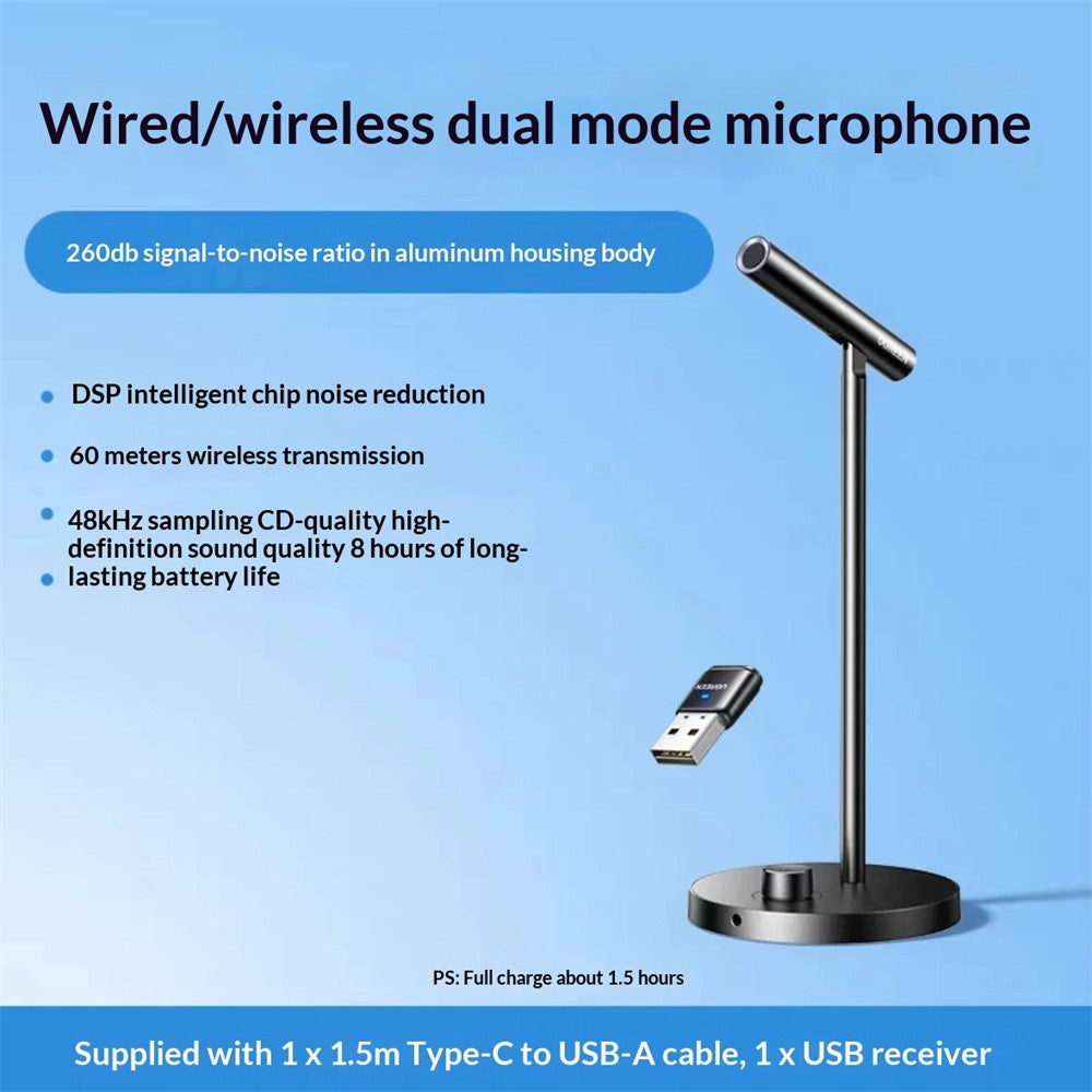 UGREEN CM770 35344 2.4G Wireless / USB Wired Desktop Microphone DSP Noise Cancelling Omnidirectional Mic for Gaming Recording
