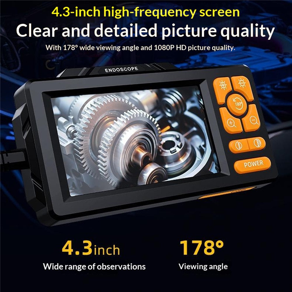HD813 4.3 Inch Industrial Endoscope with 5m Hard Wire 1080P HD Camera Dual Lens 8mm Digital Borescope for Automotive Pipe Inspection