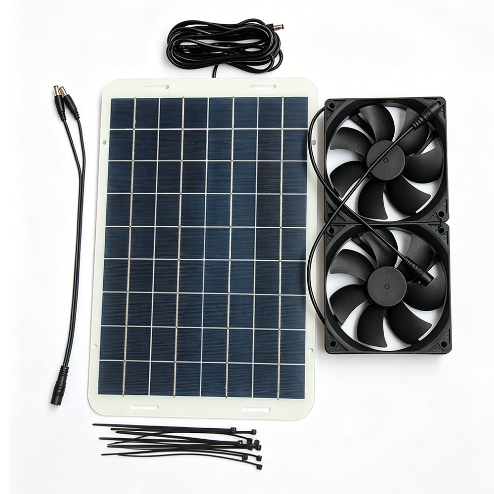 IP68 Vandtæt 15W 18V Solpanel Dobbeltventilator Udluftningssystem til Dyrehus med DC5521-stik
