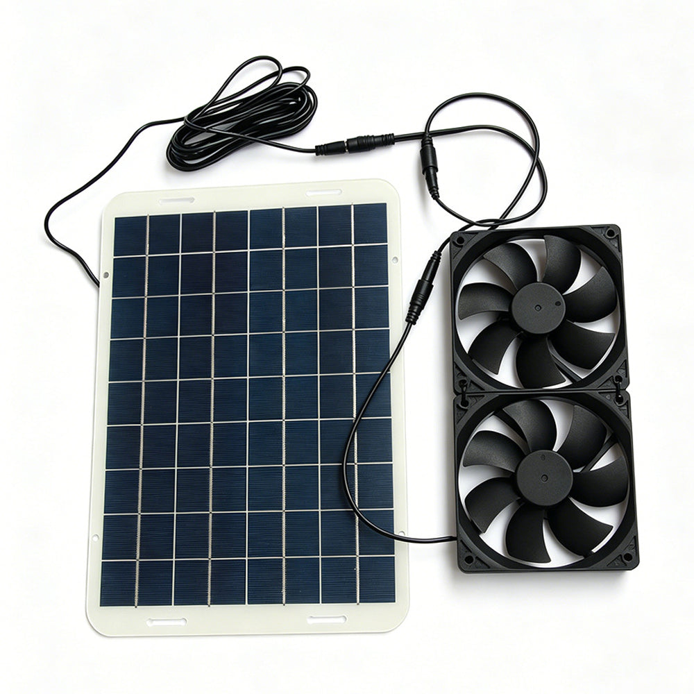IP68 Vandtæt 15W 18V Solpanel Dobbeltventilator Udluftningssystem til Dyrehus med DC5521-stik