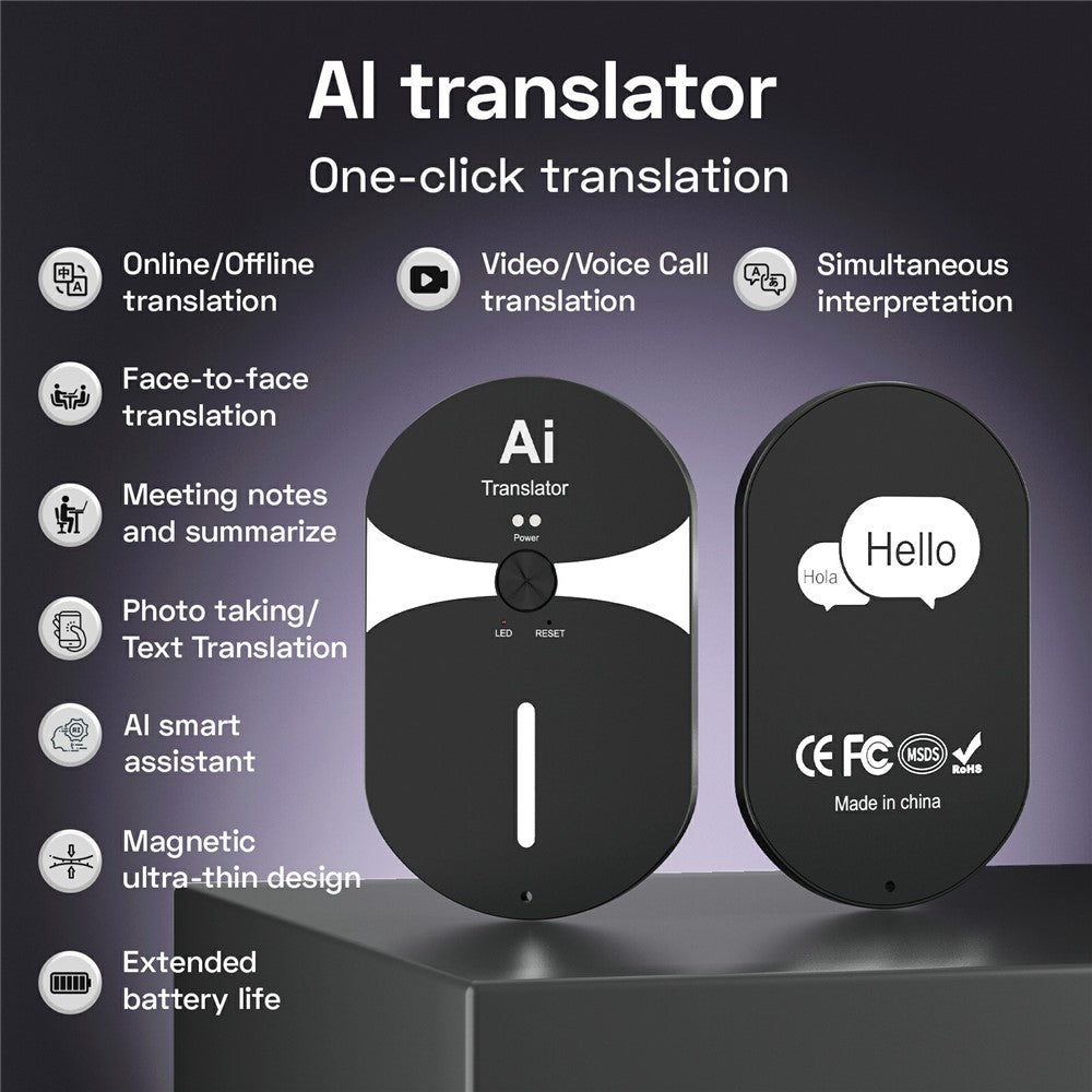 F8pro AI Magnetic Ultra-Thin Bluetooth-compatible Translator 170mAh 138 Languages Real-time Voice Text Translation Device for Meeting Travel