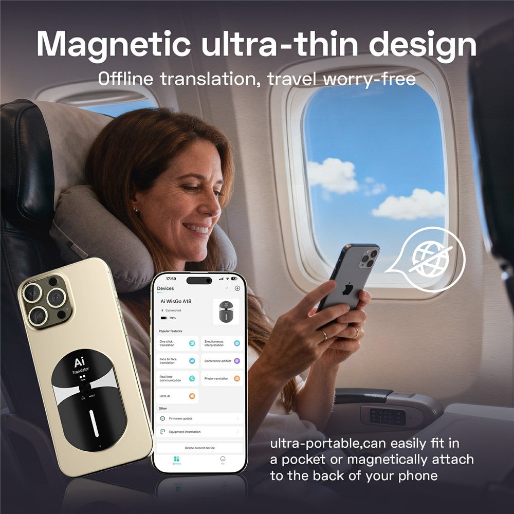F8pro AI Magnetic Ultra-Thin Bluetooth-compatible Translator 170mAh 138 Languages Real-time Voice Text Translation Device for Meeting Travel
