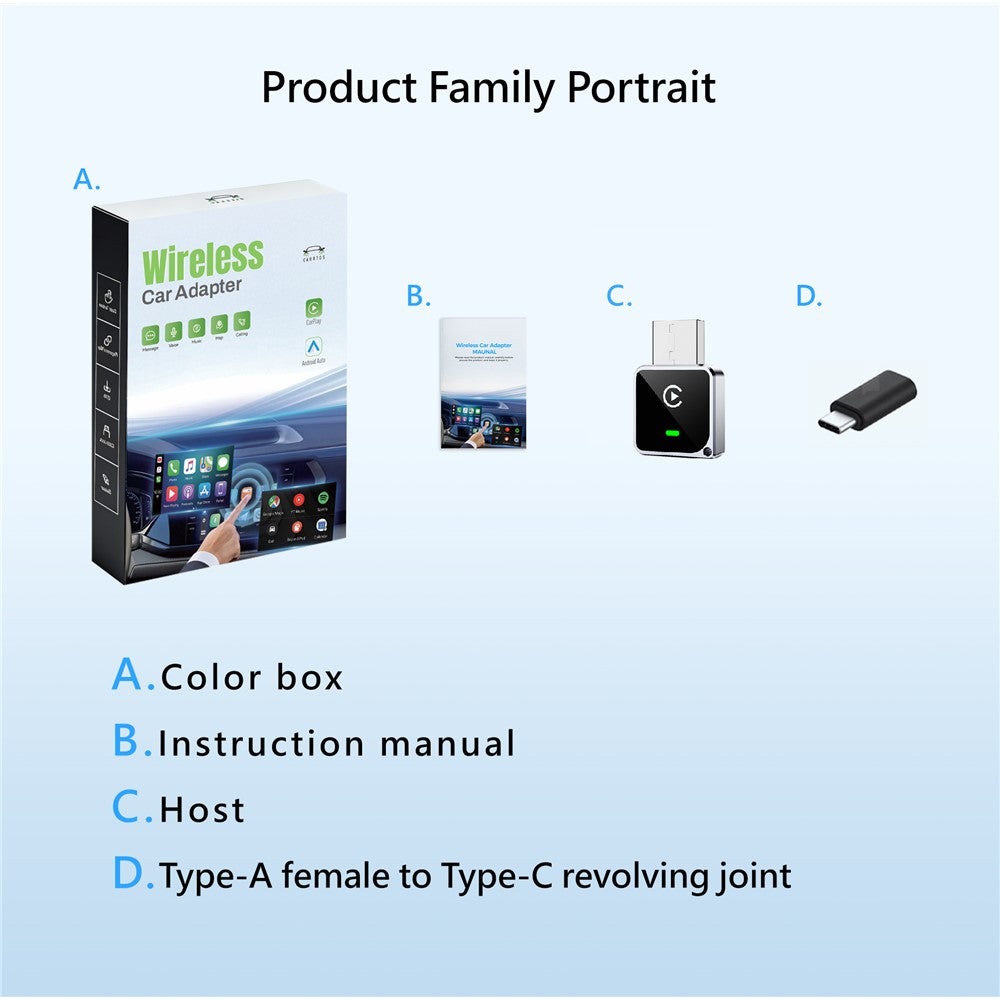 CM102 Wireless CarPlay Adapter Android Auto Converter 2-in-1 WiFi 6 Bluetooth-compatible 5.3 USB Adapter for Car