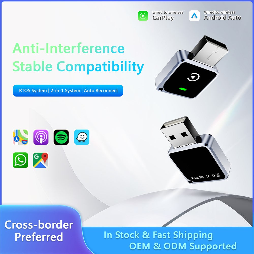 CM102 Wireless CarPlay Adapter Android Auto Converter 2-in-1 WiFi 6 Bluetooth-compatible 5.3 USB Adapter for Car