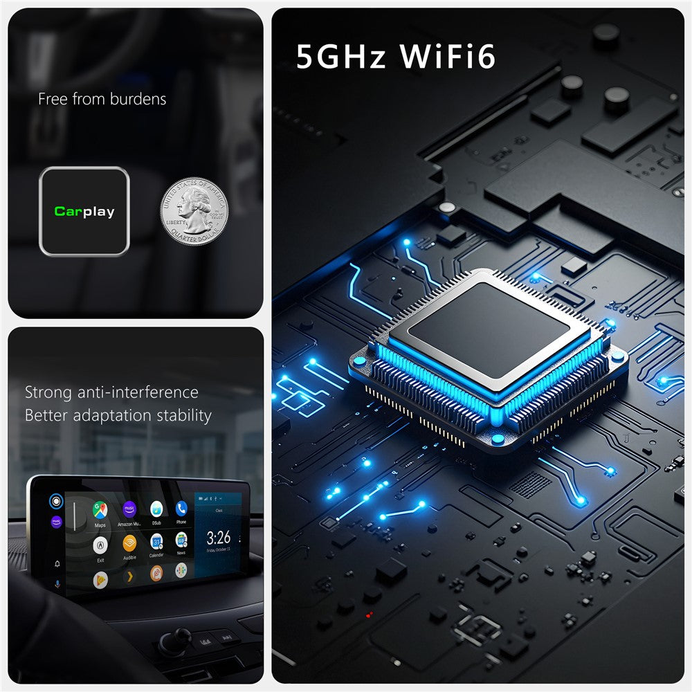 CM102 Wireless CarPlay Adapter Android Auto Converter 2-in-1 WiFi 6 Bluetooth-compatible 5.3 USB Adapter for Car