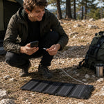 12W Solar Panel Charger 5-Fold Portable Solar Power Bank with USB-C Output for Outdoor Camping