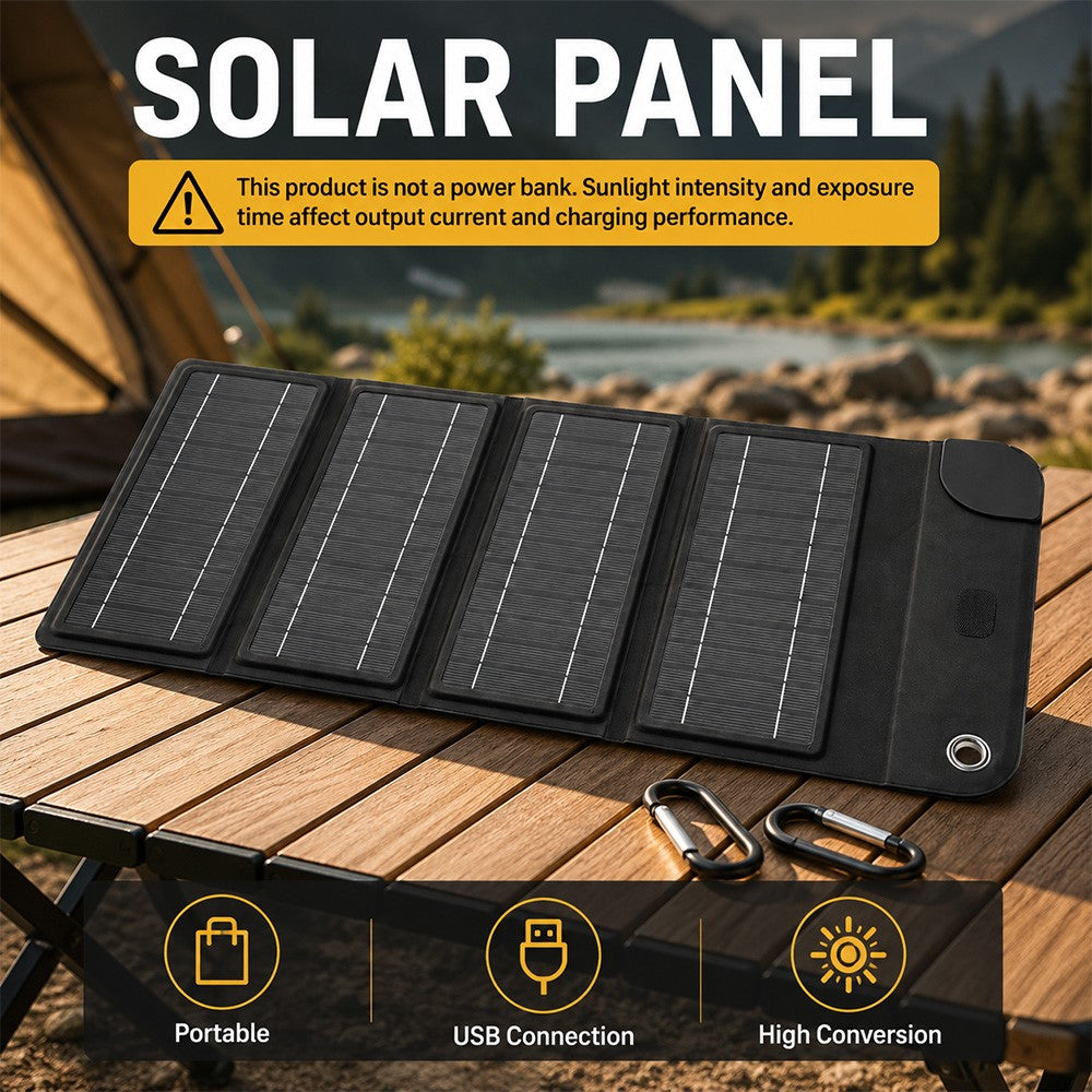 10W Solar Panel Charger 4-Fold Portable Power Bank with USB-C Output for Outdoor Camping