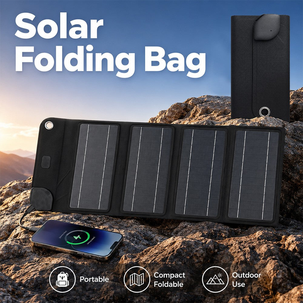 10W Solar Panel Charger 4-Fold Portable Power Bank with USB-C Output for Outdoor Camping