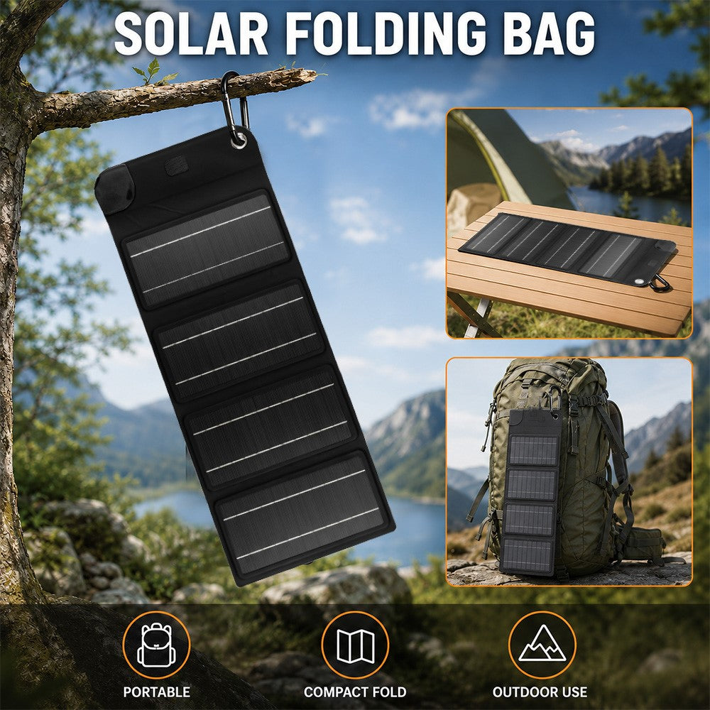 10W Solar Panel Charger 4-Fold Portable Power Bank with USB-C Output for Outdoor Camping