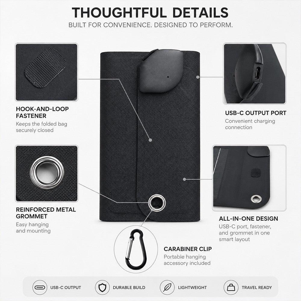 10W Solar Panel Charger 4-Fold Portable Power Bank with USB-C Output for Outdoor Camping