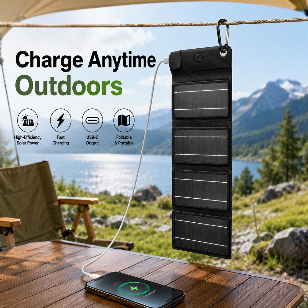 10W Solar Panel Charger 4-Fold Portable Power Bank with USB-C Output for Outdoor Camping
