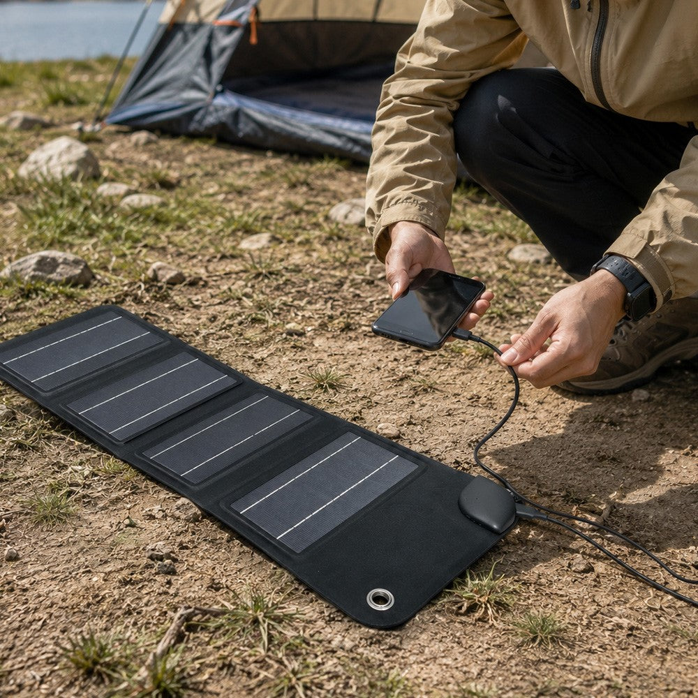 10W Solar Panel Charger 4-Fold Portable Power Bank with USB-C Output for Outdoor Camping
