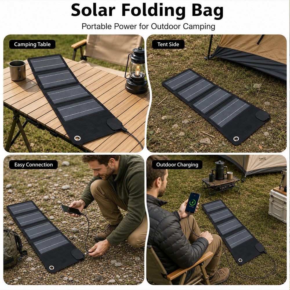 10W Solar Panel Charger 4-Fold Portable Power Bank with USB-C Output for Outdoor Camping