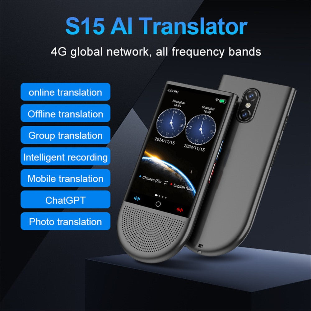 S15 1+16GB 4 tommer AI-stemmeoversætter 148 online sprog WiFi-fotooptagelse smart oversættelsesenhed