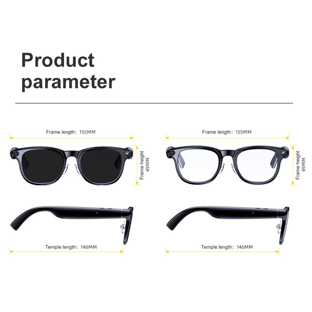 A2C Smart Glasses 8MP Kamera AI-oversættelse Bluetooth 6.0 EIS-stabilisering med dobbeltlinse (solbriller + klare linser)