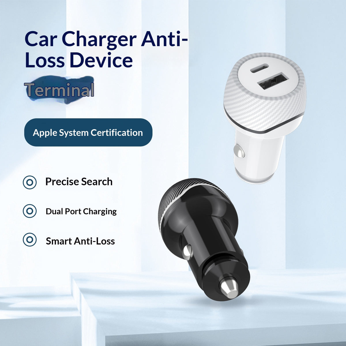 T05 USB-A + Type-C Car Charger Bluetooth-compatible Tracking Anti-Lost Device for Smartphone