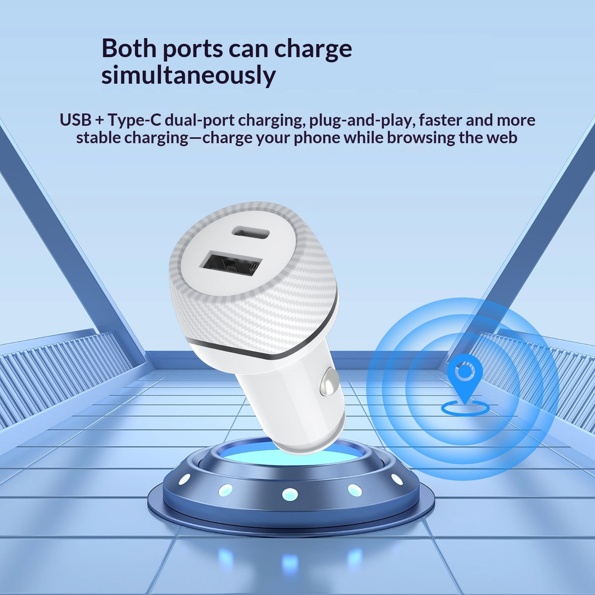 T05 USB-A + Type-C Car Charger Bluetooth-compatible Tracking Anti-Lost Device for Smartphone