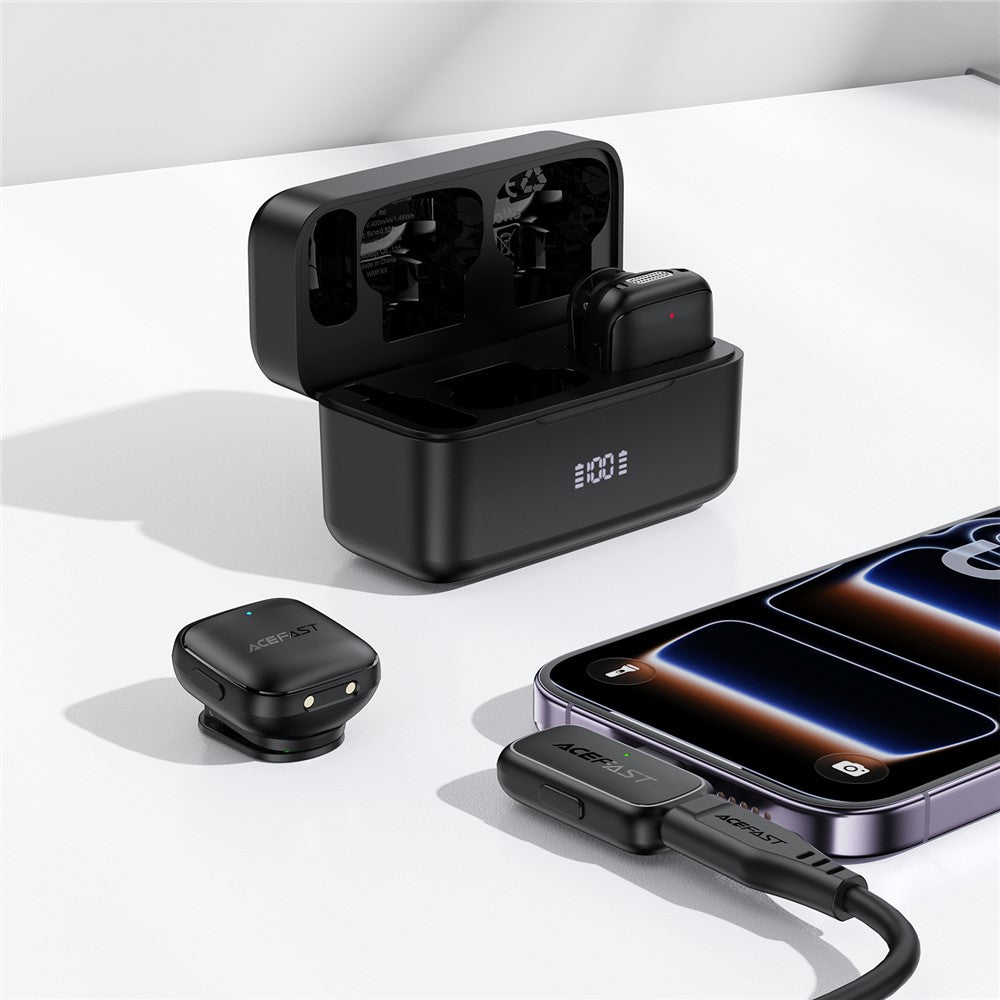 ACEFAST R6 Dual Wireless Lavalier Microphone AI Noise Reduction 360° Pickup 25ms Low Latency