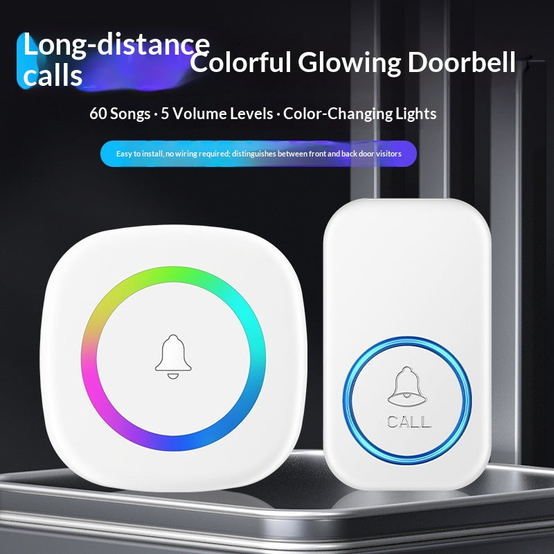 A6 Wireless Doorbell 300m Range 60 Melodies with Colorful LED Light, 1 Transmitter + 1 Receiver