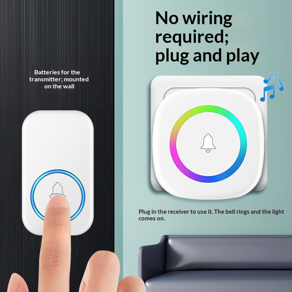 A6 Wireless Doorbell 300m Range 60 Melodies with Colorful LED Light, 1 Transmitter + 1 Receiver