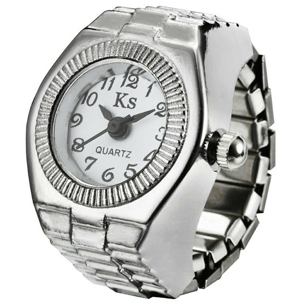 BOZHI J-008 Mini Retro Digital Pointer Ring Quartz Watch Stretch Band for 5cm-6.5cm Finger