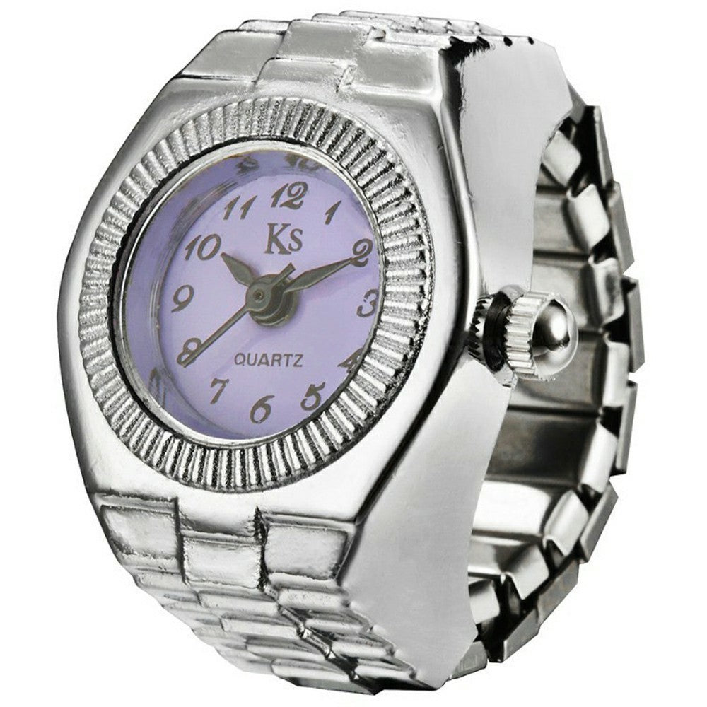 BOZHI J-008 Mini Retro Digital Pointer Ring Quartz Watch Stretch Band for 5cm-6.5cm Finger